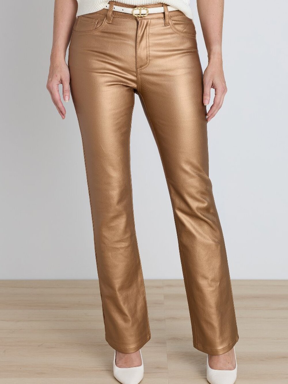 The Noli Shop Aria Coated Flare Jean Gold Metallic Classic Type
